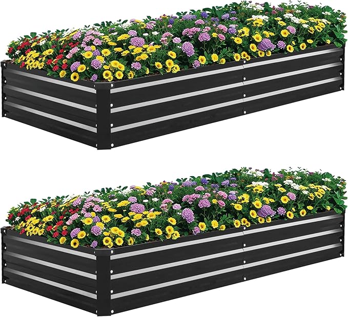 2 Pack 8×4×1ft Galvanized Metal Raised Garden Bed Metal Planter Kit Box Outdoor for Deep-Rooted Vegetables Flowers Green and Herbs