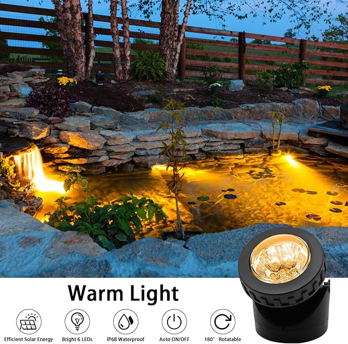 AVEKI Solar Pond Spotlights 2 in 1 12 LED Solar Underwater Lights with Dual Head Waterproof Submarine Landscape Spotlight Security Lighting for Outdoor Patio Garden Fountain Pond