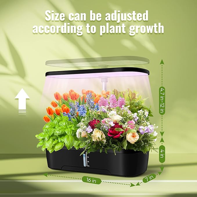 Indoor Garden Hydroponics Growing System 12 Pods Indoor Herb Garden with LED Grow Light Adjustable Height Up to 12inch Hydroponics for Family
