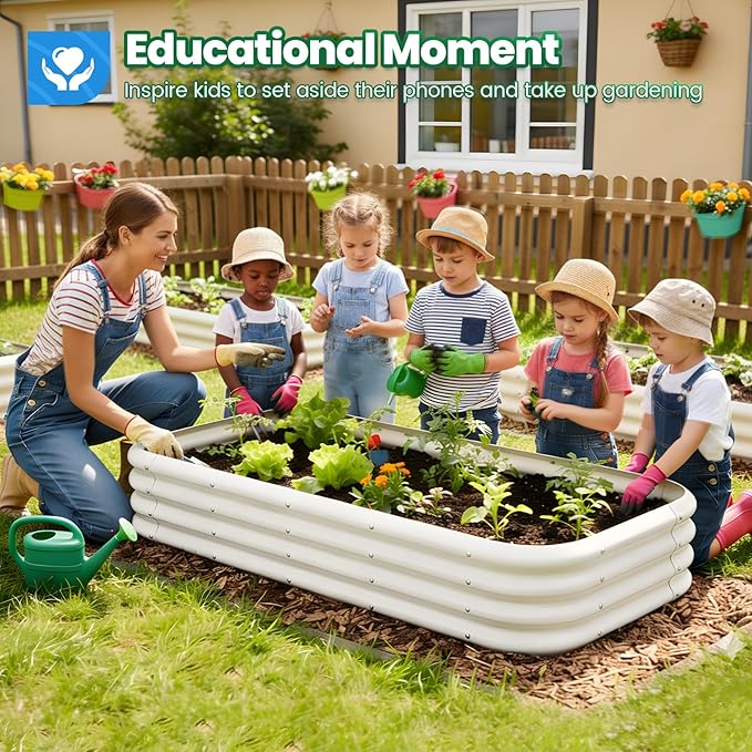 Quictent Galvanized Raised Garden Bed Kit 6x3x1ft Oval Large Metal Outdoor Planting Box Ground Planter Strengthened by Crossbar Beige