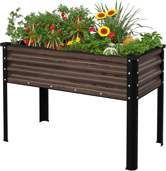 BlueWish 48 W x 24 D x 32 H Raised Garden Bed Galvanized Garden Bed with Detachable Black Liner Drainage Gaps Raised Garden Beds Outdoor 507 lbs Capacity Gardening Vegetable Flower Rustic