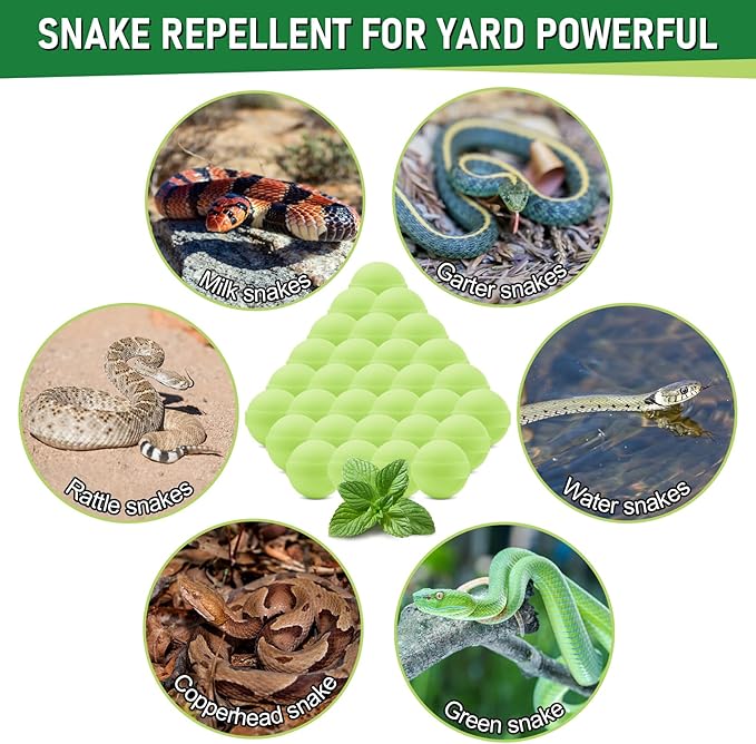 30 Pack Snake Repellent for Yard PowerfulSnake Away Repellent Outdoors Moth Balls for Snakes Pet Safe Snake be Gone for Lawn Garden Fishing Home to Repels Snakes and Other Pests (Mint)
