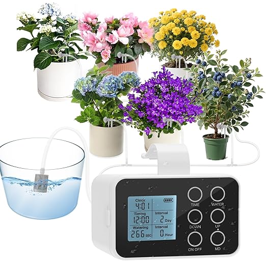 Upgrade Auto Plant Watering Devices Indoor Plant Waterer for 20 Potted Plants Houseplant Watering System Up to 30-Day Programmable Water Timer Automatic Drip Irrigation Kit for Vacation