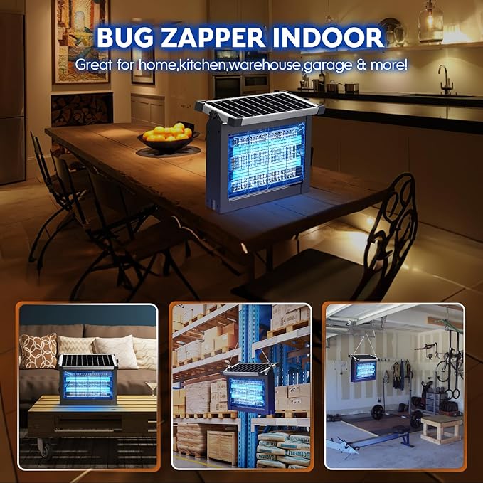 Solar Bug Zapper Outdoor PhatroyYee Mosquito Zapper 4500V Waterproof Portable Fly Zapper Rechargeable Electric Mosquito Killer Cordless Fly Insect Mosquitos Trap for Patio Yard Home Garden Camping