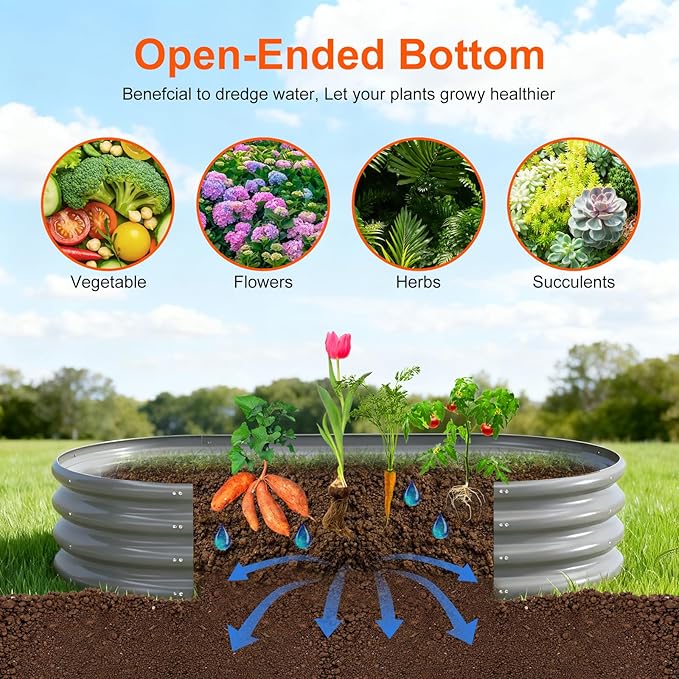 Raised Garden Bed Outdoor 2 Sets Oval Large Coating Metal Planter Box with No Heavy Metal for Vegetables Flowers Herbs