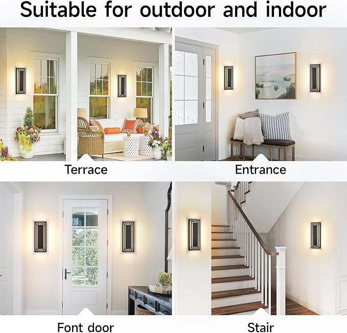 2-Tier Outdoor Front Porch Light FixturesModern Black Outdoor Wall Sconce15.7 in Waterproof Led Exterior Lights Outside Wall Lights for HouseGarage Patio with 24W 3000K Warm White 1 Pack