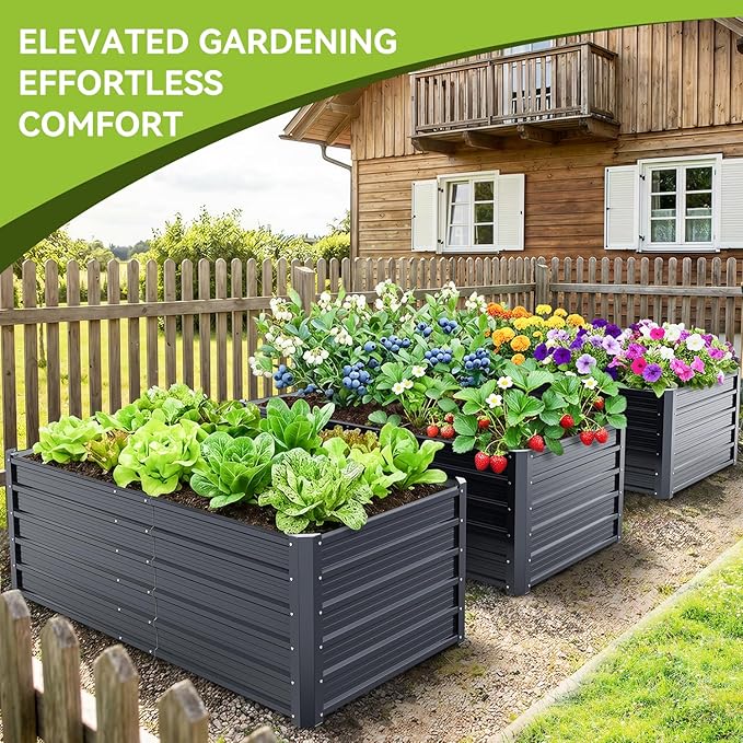 Ohuhu 6x3x1.9FT Metal Raised Garden Bed Outdoor Reinforced Galvanized Steel Rustproof Planter Box 100% Non-Toxic 256 Gal Large Capacity Heavy Duty Raised Beds for Growing Vegetables Flowers Herbs