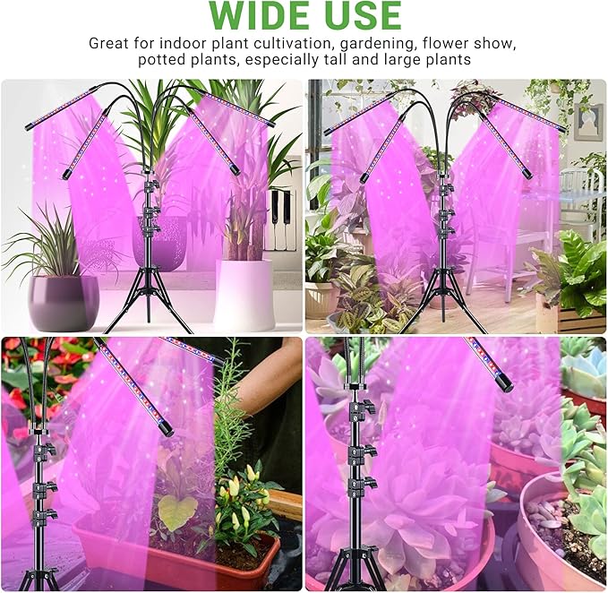 Grow Lights 80 LED Floor LED Grow Lamp with Stand Tripod Adjustable Plant Light with Red Blue Spectrum for Indoor Tall &amp Large Plants 4/8/12H Timer 3 Light Modes 10 Dimmable Levels