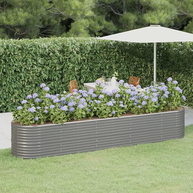 REWIS Garden Raised Bed Planter Raised Beds Raised Planter Box Planters for Outdoor Plants Garden Beds Powder-Coated Steel 144.9x31.5x26.8 Gray