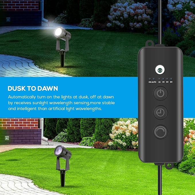 SUNTHIN 8 Pack Landscape Lighting with Dusk to Dawn Sensor Controller Bundle with 2pcs 6.5FT Extension Cord