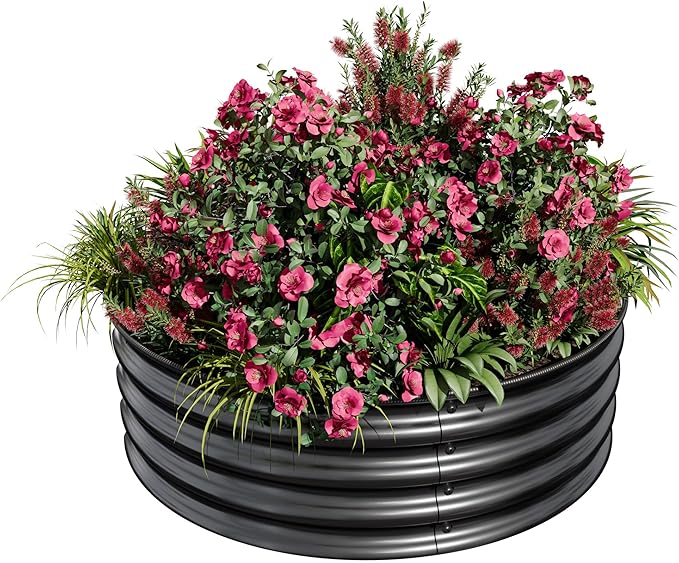 2x2x1ft Round Metal Raised Garden Beds – Corrosion-Resistant Galvanized Steel Quick Assembly Safe Rubber Edges for Planting Landscaping