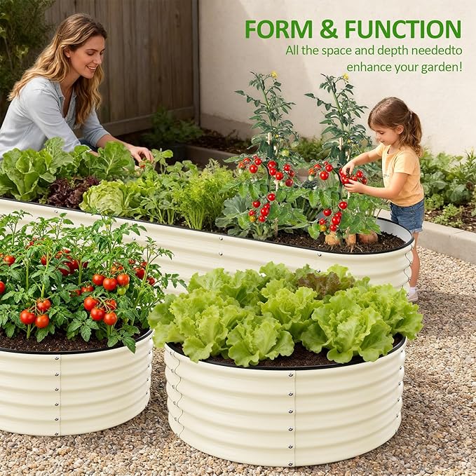 Gruper Galvanized Raised Garden Bed 3.5ft x 17'' Tall Round Metal Planter Raised Garden Boxes Outdoor for Vegetable Fruits Flower Herb Anti-Rust and Sturdy &amp Easy-Setup