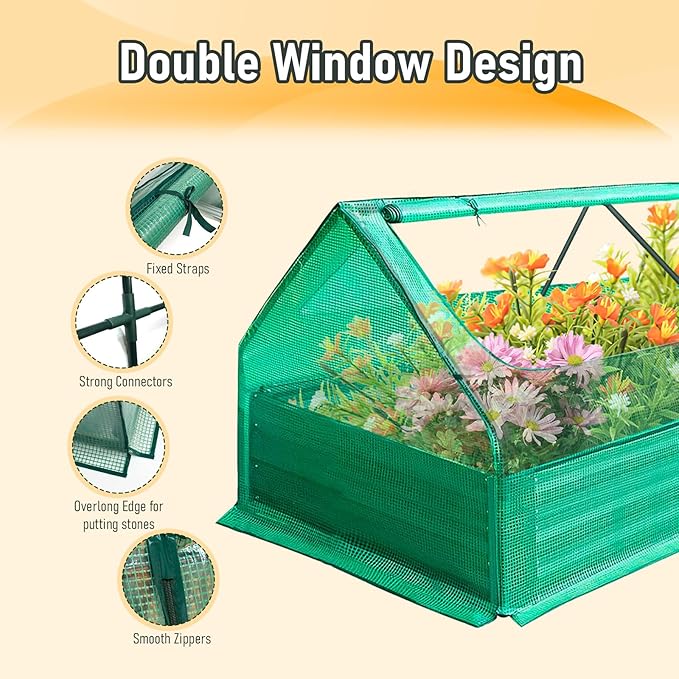 6x3x1 Ft Galvanized Raised Garden Bed with Cover Above Ground Garden with Greenhouse 2 Large Zipper Windows Dual Use Garden Containers for Vegetables Fruit Herbs Flower