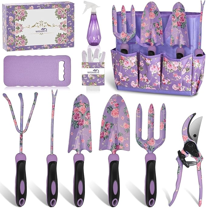 2 Garden Tool SetPurple 10 Piece Garden Tools Green 9 Piece Gardening Tools