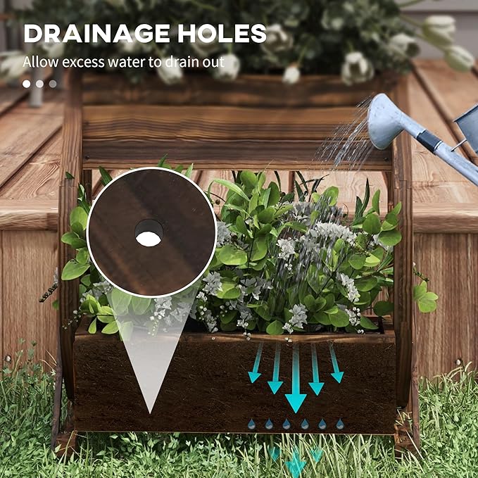 Outsunny 2-Tier Raised Garden Bed Wooden Wagon Planter Boxes with Drainage Holes for Vegetables Flowers Herbs 22 x 13 x 22