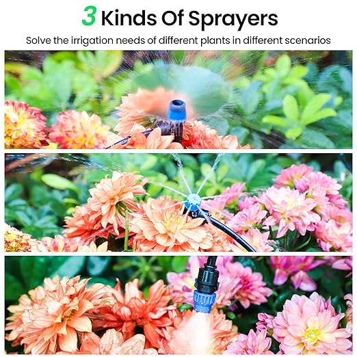 MIXC 230FT Quick-Connect Drip Irrigation System Kit Automatic Garden Watering System with 1/4 &amp 1/2 Fast-Lock Tubing - Adjustable Nozzles &amp Sprinklers for Garden Greenhouse Lawn Potted P