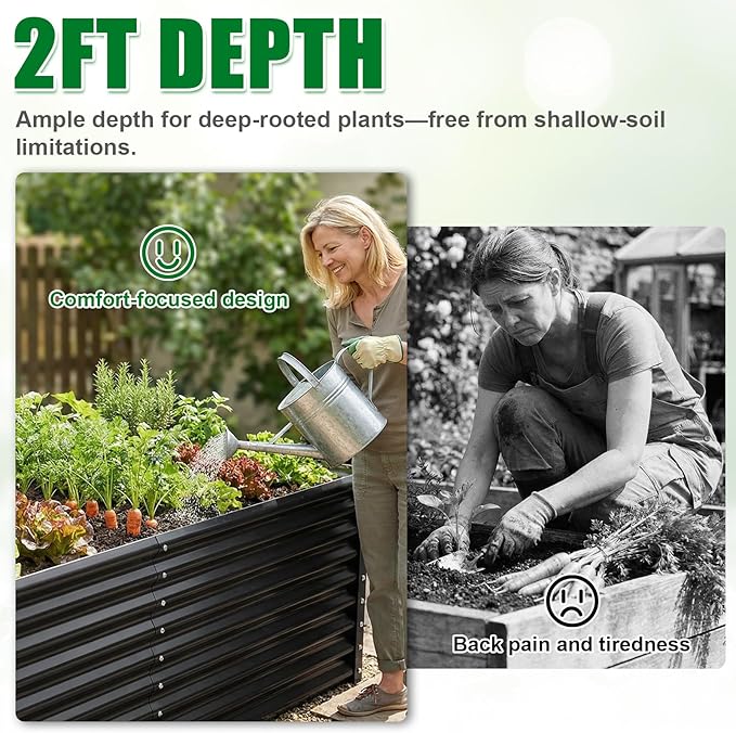 Galvanized Raised Garden Bed Kit Outdoor Patio6x3x2ft Large Rectangular Metal Planter BoxesDeep Root Box Planter for Gardening Vegetables Flowers Herbs 1 Pack Black
