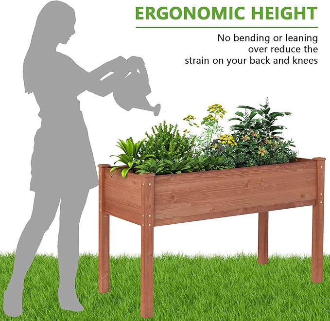 Raised Garden Bed 48x24x30 Inch Elevated Wooden Planter Box Stand with Legs Standing for Vegetable Flower Herb Outdoor Gardening Backyard Patio30 Inch Height 380 lbs Capacity(Coffee)