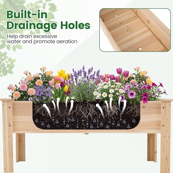 S AFSTAR 2 Pieces Wooden Raised Garden Bed with Legs Heavy-Duty Elevated Planter Box with Drainage Holes Fir Wood Garden Box Outdoor for Vegetable Flower &amp Herb Easy-Assembly