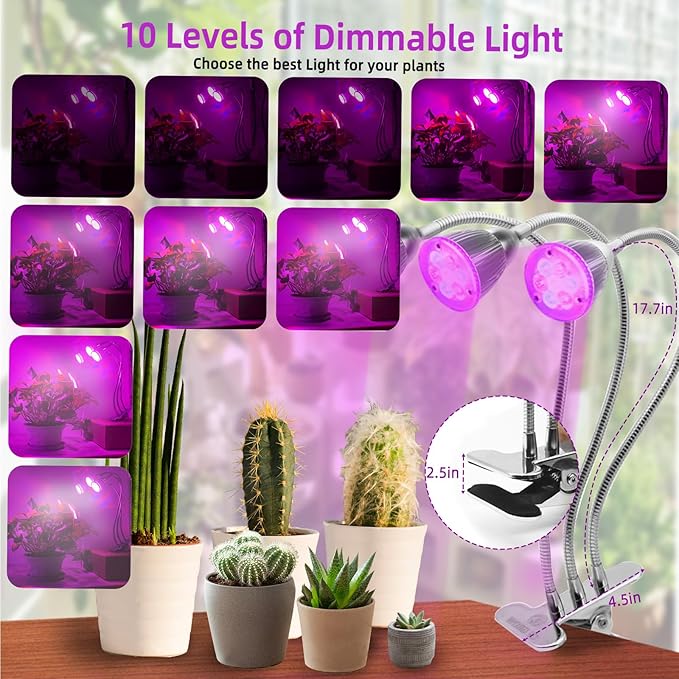 CFGROW Small Led Grow Light Desk Clip LED Plant Grow Lamp 21W with 3pcs 360° Flexible Goosenecks for Indoor Office Home Garden Greenhouse Table Plants Growing Lighting