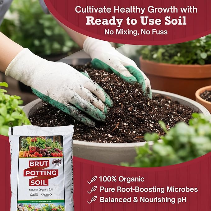 Brut Farms Organic Starter Pack Trio – All-Natural Potting Soil Nutrient-Rich Worm Castings &amp Additive-Free Cow Manure Compost – Safe for Indoor and Outdoor Plants - Gardening for Beginner
