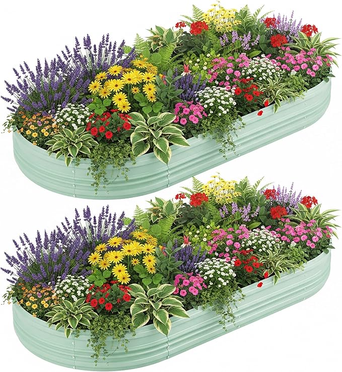 WORKPRO 2PK 8x4x1ft Outdoor Galvanized Raised Garden Bed Easy Assembly Planter Raised Beds for Vegetable Flowers Herbs Light Green