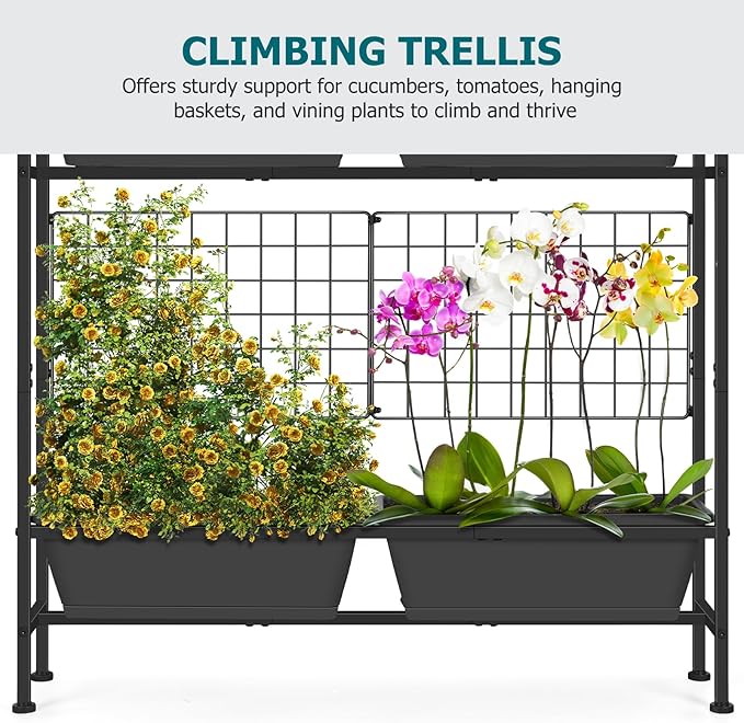 OYEAL Raised Garden Bed with Legs &amp Trellis 32 Tall Vertical Garden Planter Boxes Outdoor Flower Bed for Gardening Vegetables Flowers Herbs Backyard Grey