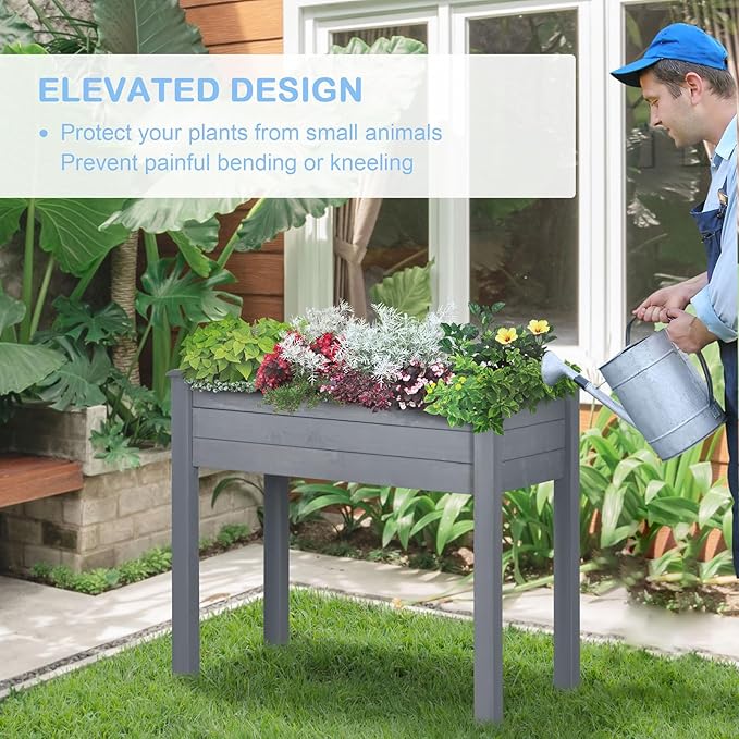 Planter Raised Beds Raised Garden Garden Planters 34 x 18 x 30 Wood Self-Draining with Bed Liner for Vegetables Herbs and Flowers Backyard Patio Balcony Use