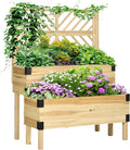 Raised Garden Bed with Trellis 2 Tier Wooden Elevated Planter Box with Legs and Metal Corners for Vegetables Flowers Herbs Natural