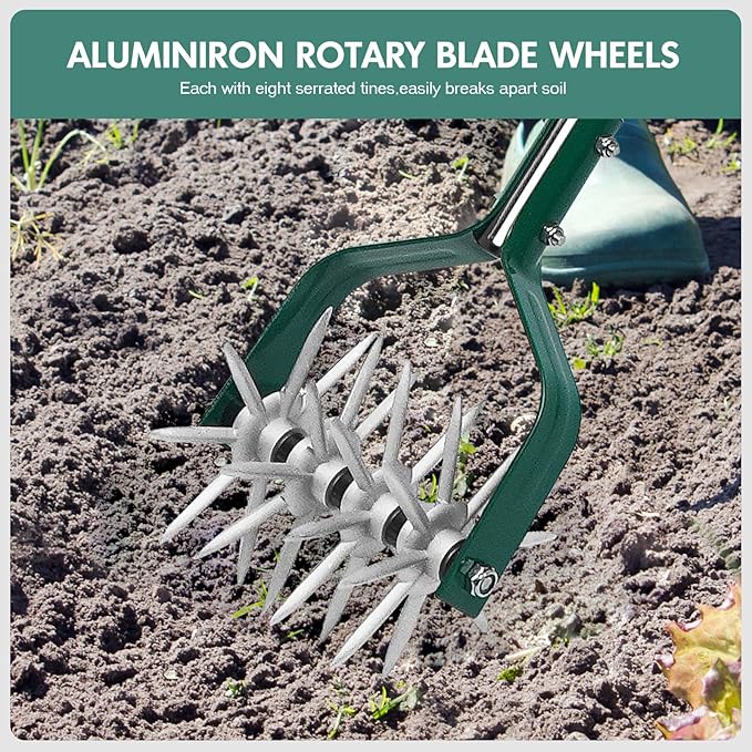 Garden Cultivator Adjustable Stainless Steel Handle fine Rotary Cultivator Tiller for Small Scale Gardens Soil Loosening Lawn Aeration Fertilizer Mixing &amp Planting Preparation
