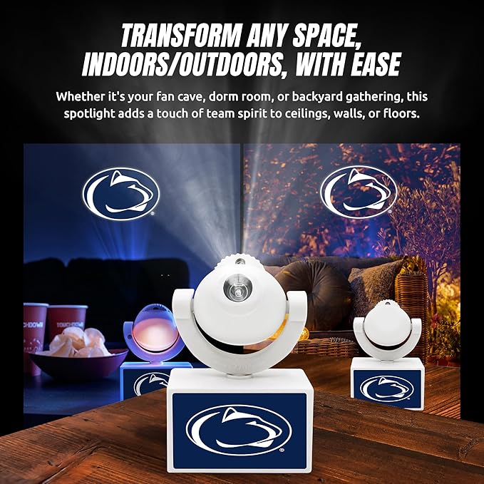 Sporticulture NCAA American Football Penn State Nittany Lions - Adjustable Led Mini Spotlight Projector with 6 Team Logo Designs - Portable &amp Rechargeable Spotlight - Battery-Operated - 4.37” x 3.
