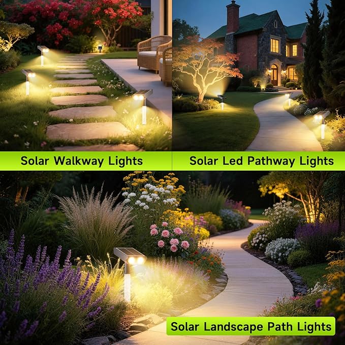Solar Spotlights Outdoor Waterproof- 2 IN 1 Solar Spot Lights Outdoor with 2 Lighting Modes &amp PC Light Guide Column for Garden Yard Pathway | Warm Yellow 3000k Spotlights | IP65 Waterproof | 6 Pac