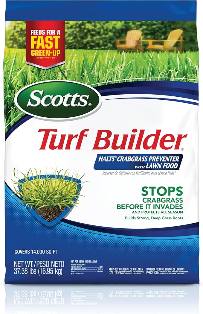 Scotts Turf Builder Halts Crabgrass Preventer with Lawn Food - Pre-Emergent Weed Killer Lawn Fertilizer 14000 sq. ft. 37.38 lb.