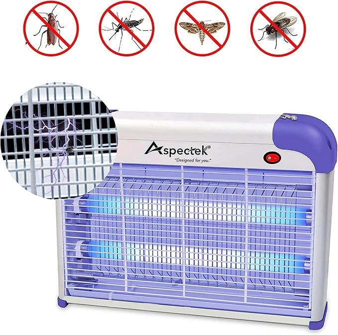 ASPECTEK 20W Indoor Bug Zapper Insect Killer Powerful UV Lamp Attracts Flying Insects Like Mosquito Fungus Gnat Moth 2800V Includes 2 Replacement Bulbs
