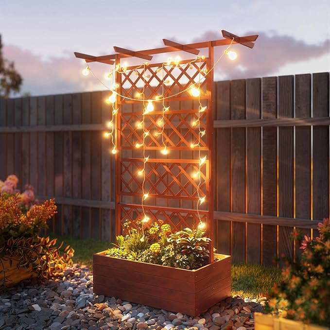 Outsunny Wood Planter Box with Trellis Raised Garden Bed Privacy Screen Planter Box for Climbing Plants Vines Vegetables Flowers 63 x 21.75 x 72