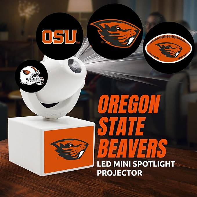 Sporticulture NCAA American Football Oregon State Beavers - Adjustable Led Mini Spotlight Projector with 6 Team Logo Designs - Portable &amp Rechargeable Spotlight - Battery-Operated - 4.375” x 3.125