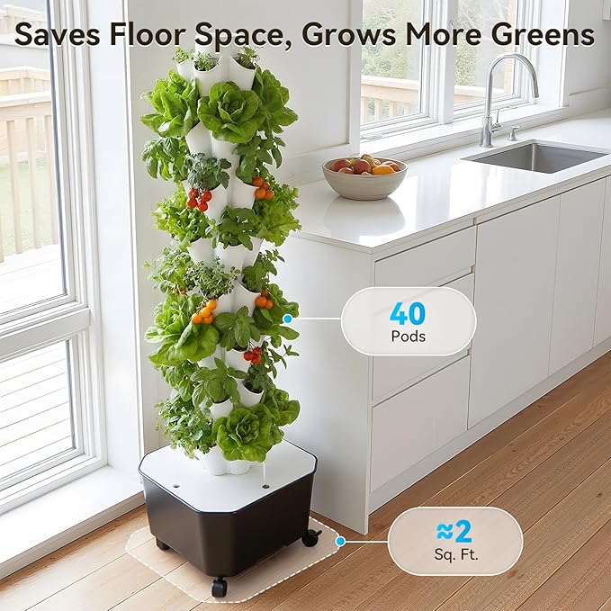 BAOSHISHAN Vertical Hydroponic Garden Tower 40 Pods 8 Tiers Hydroponics Tower Outdoor Vertical Hydroponic System with Water Pump for Vegetable Herb Fruit