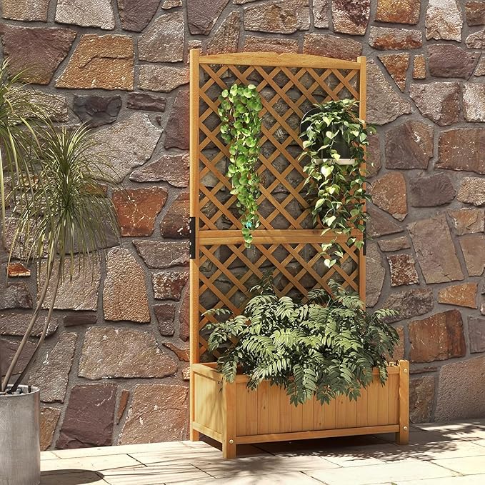 LDAILY Raised Garden Bed with Trellis 71 Wood Flower Beds High Trellis for Climbing Plants Outdoor Planter Box for Flowers/Vegetables/Fruits/Vines in Yard Patio Balcony