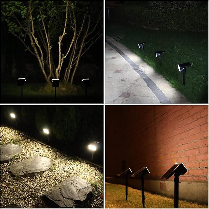 HGGH Solar Lights Outdoor Waterproof IP67 60 LED 3 Lighting Modes Solar Spot Lights Outdoor for Yard Garden Pathway Landscape Auto On/Off Function 2 in 1(Cool White 4 Pack)