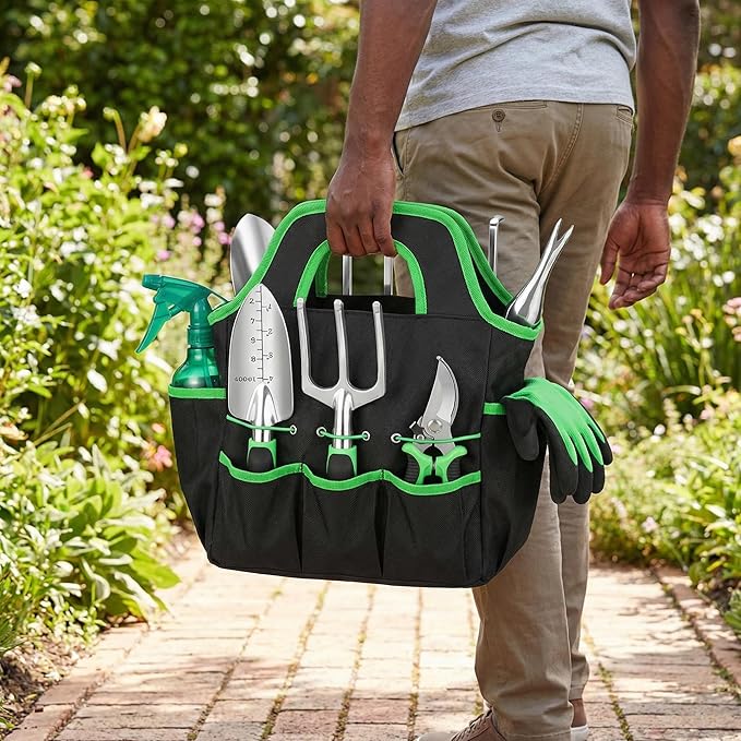 10-Piece Garden Tool Set - Heavy Duty Lightweight Aluminum Alloy Gardening Tools with Storage Tote Bag Rust-Proof Gardening Hand Tools &amp Non-Slip Ergonomic Grip Ideal Gardening Gifts for Women