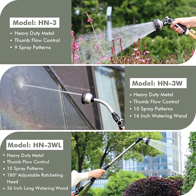 RESTMO Watering Wand Heavy Duty Metal Garden Hose Wand with Thumb Flow Control 15-Inch Long Hose Nozzle Sprayer with 10 Spray Patterns Ideal to Water Hanging Baskets and Shrubs Silver