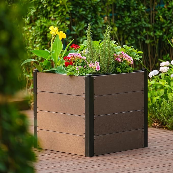 Raised Garden Bed with Wheels 25 Large Enclosed Garden Bed for Patio Outdoor Planter Box for Deck Composite Raised Planter for Vegetables Wood Look