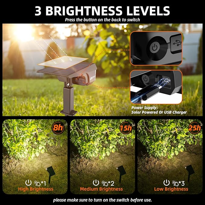 Solar Spot Lights OutdoorIP65 Waterproof 40 LEDs Landscape SpotlightsUSB &amp Solar Powered Wall Lights3 Modes Outdoor Solar Garden Lights for Yard Porch 4 Pack