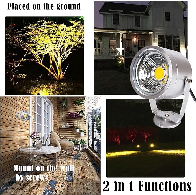 Outdoor LED Spotlight Timer Waterproof Bright Flag Light Landscape Automatic Mini Lawn Lamp 5W Graden Lights Lawn Decorative Lamp with Plug Courtyard Front Yard SilverWarm White