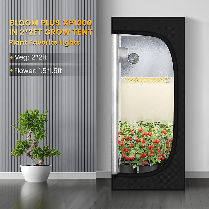 Bloom Plus XP1000 LED Grow Light – 2x2ft Full Spectrum with LM301B Diodes 100W High-Efficiency Plant Light for Indoor Growing (Seedling to Flowering)