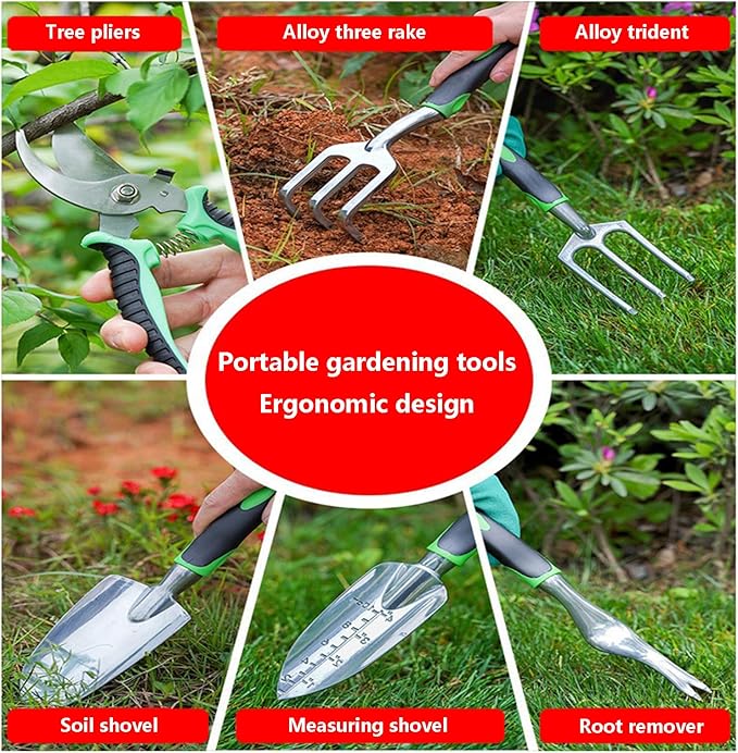 11 Pieces Stainless Steel Heavy Duty Gardening Tools Set Garden Tool Set Tree Trimmer Branch Cutter Kit Heavy Duty Hand Pruner Ergonomic Gardener Gardening Hand Tool Set