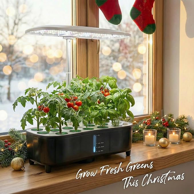 Kingsyard Smart Hydroponics LED 48W Indoor Garden Grow System Visible 5L Tank Quiet Pump Auto Timer Kit 15 Pods Herb Seed Starter for Veggies &amp Salad Greens Plants