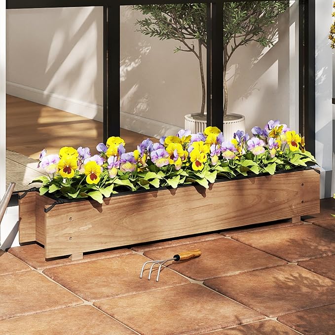 S AFSTAR 2 Pieces Raised Garden Bed 36” x 7” x 6.5” Wood Rectangle Planter Box with Drainage Holes Water-Resistant Paint Decorative Window Box Outdoor Garden Bed for Fruit Vegetable Flower Herb