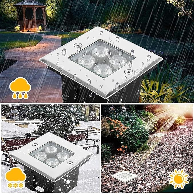 Outdoor Buried Lights - LED Landscape Lights 24V Low Voltage Square Walkover Led Lights IP67 Waterproof Embedded Spotlight for Garden Pathway Walkway Deck Yard Lighting(Green3w) (Warm White 5w)