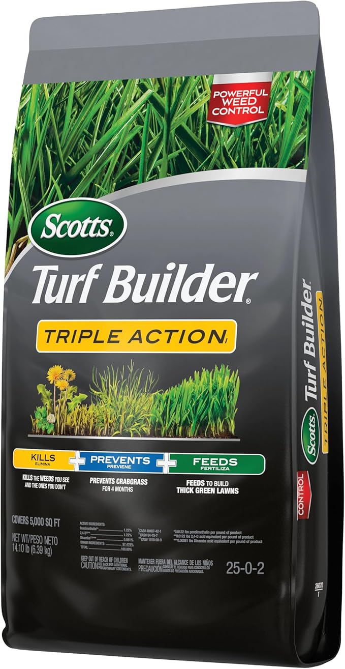 Scotts Turf Builder Triple Action1 Combination Weed Control Weed Preventer and Fertilizer 25-0-2 5000 sq. ft. 14.10 lbs.